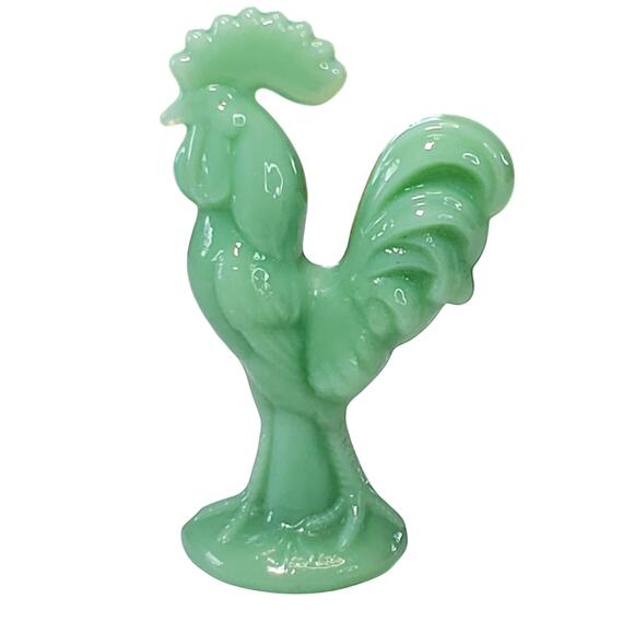 Vtg Green Jadeite Rooster 4.5" Farmhouse Figurine Glass Depression Style New - Picture 1 of 8